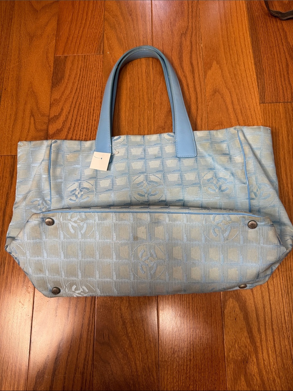 CHANEL Light Blue Logo Jacquard Tote